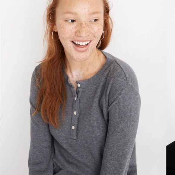 Madewell Top Heathered Thermal Henley Tee Long Sleeve Gray XL - Picture 4 of 12